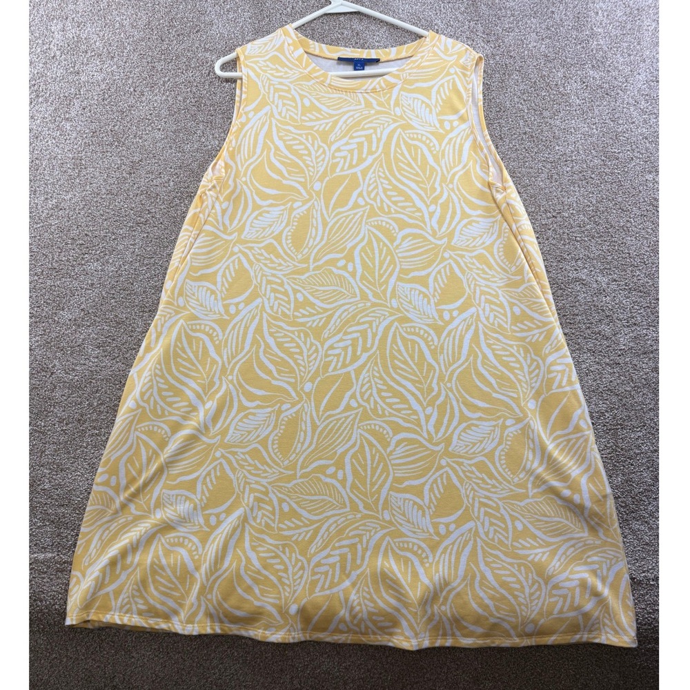 Apt. 9 Womens XL Yellow White Tropical Leaf Print Sleeveless Shift Sun Dress - Picture 2 of 11